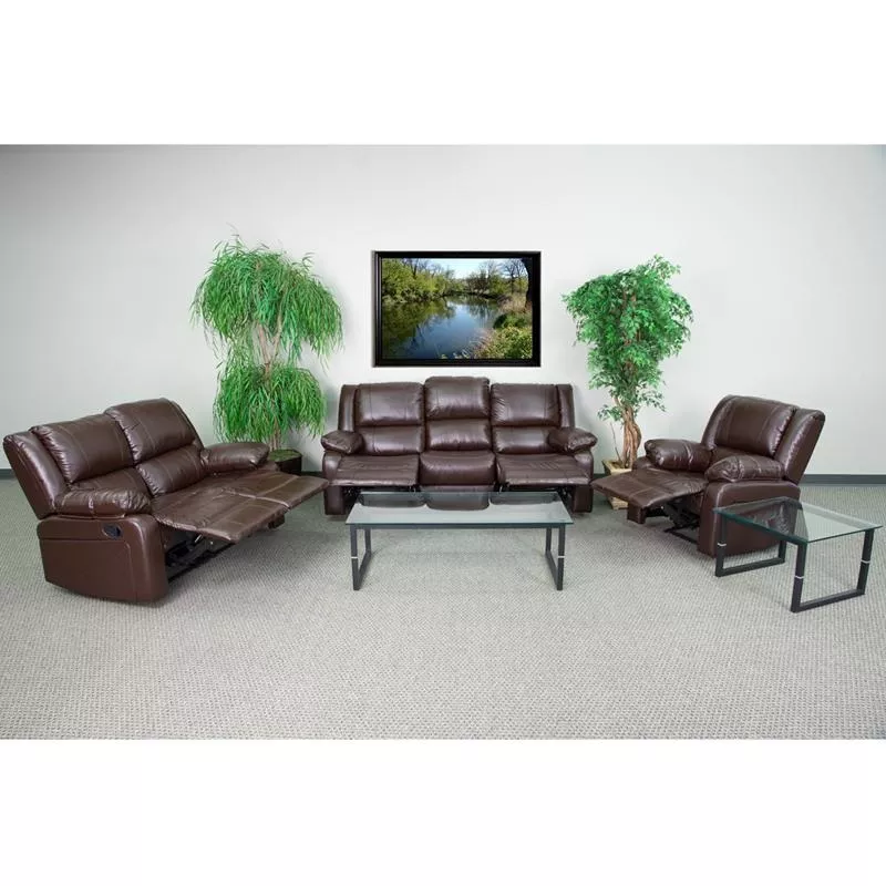 Brown LeatherSoft Reclining Sofa Set