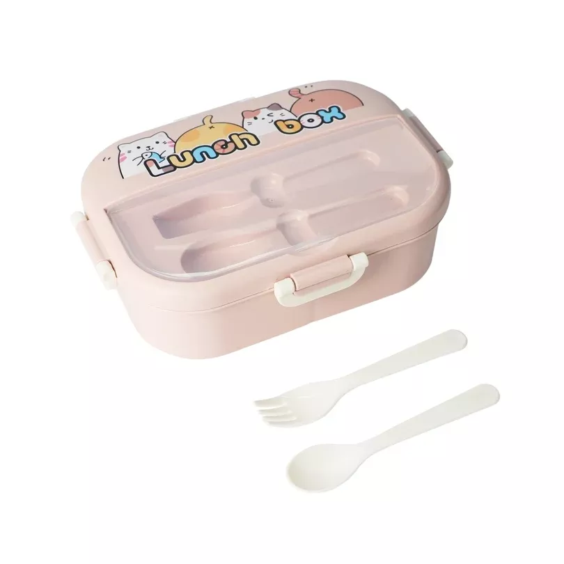 Cat Friends Lunch Box with Spoon and Fork