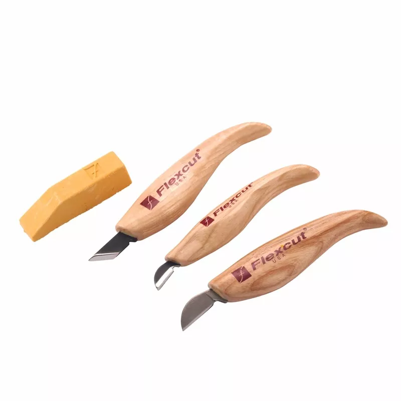 Chip Carving Tool Set with Sharpening Compound - 3 Piece