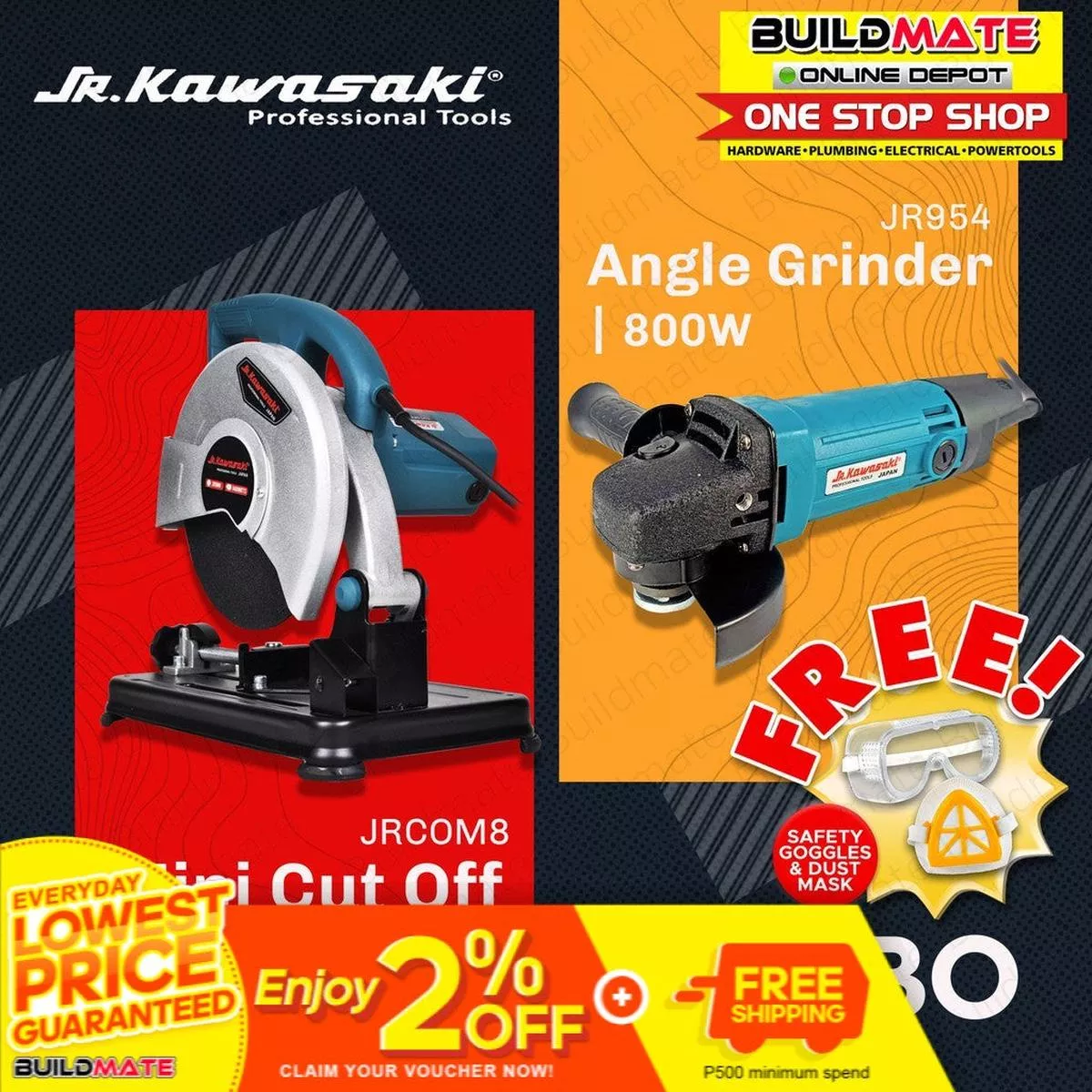 [COMBO] JR KAWASAKI JAPAN Mini Cut Off Machine Saw 1400W + Angle Grinder 800W + FREE