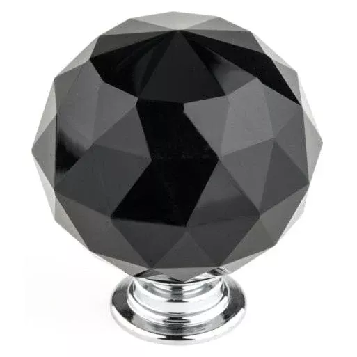 Contemporary Knob, 1-9/16" D, Chrome, Black