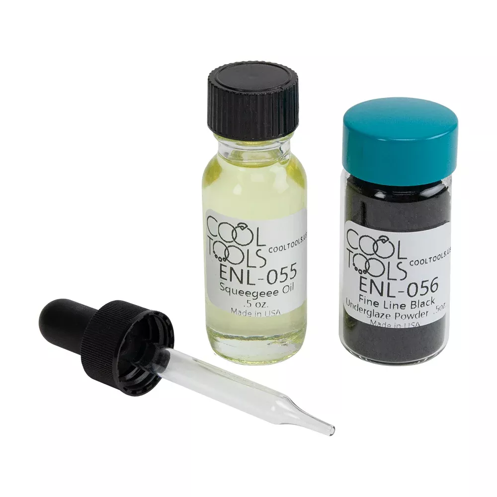 Fine Line Black Underglaze Powder with Squeegee Oil