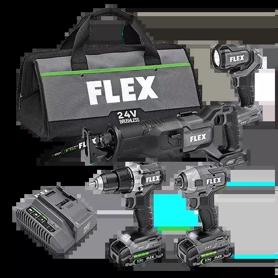 FLEX FXM401-2A 4-Tool Brushless Power Tool Combo Kit with Soft Case