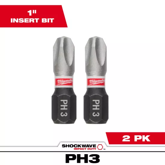 Milwaukee Shockwave #3 Phillips 1 In. Insert Impact Screwdriver Bit