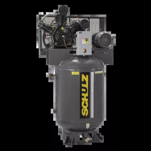 SCHULZ AIR COMPRESSOR - 15HP THREE PHASE - "LOW BOY" 120 GALLONS VERTI