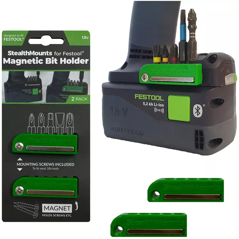 StealthMounts Magnetic Bit Holder for Festool 18V Tools Green, 2-Pack