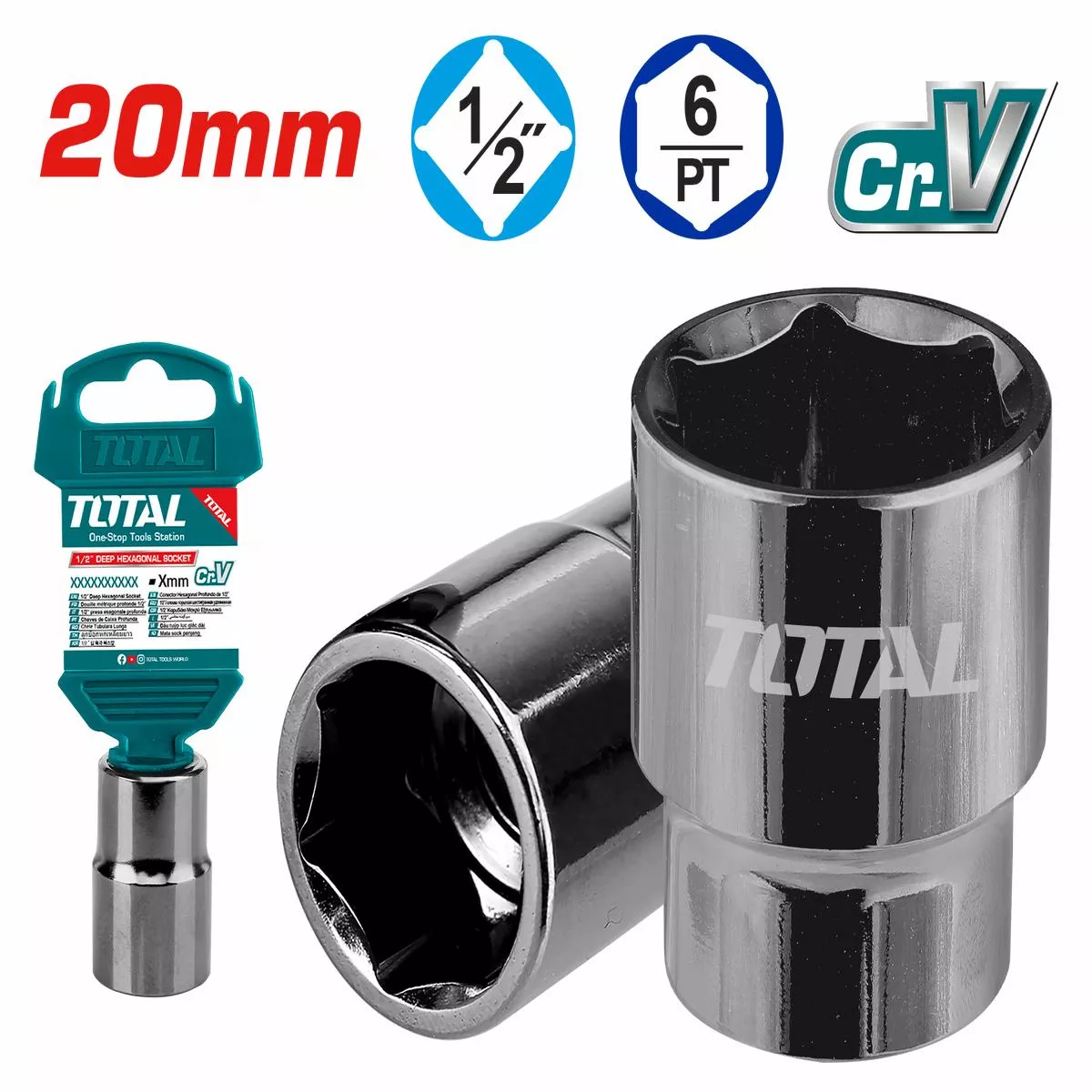 Total tools 1/2" Hexagonal socket 20 mm - THTST12201